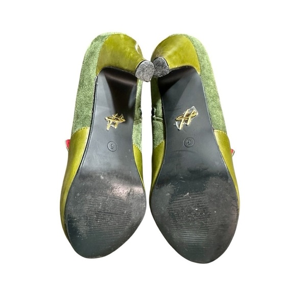 LULU HUN, LONDON, WOMENS GREEN SUEDE & LEATHER HEELS WITH RED INSOLE. - Picture 8 of 15